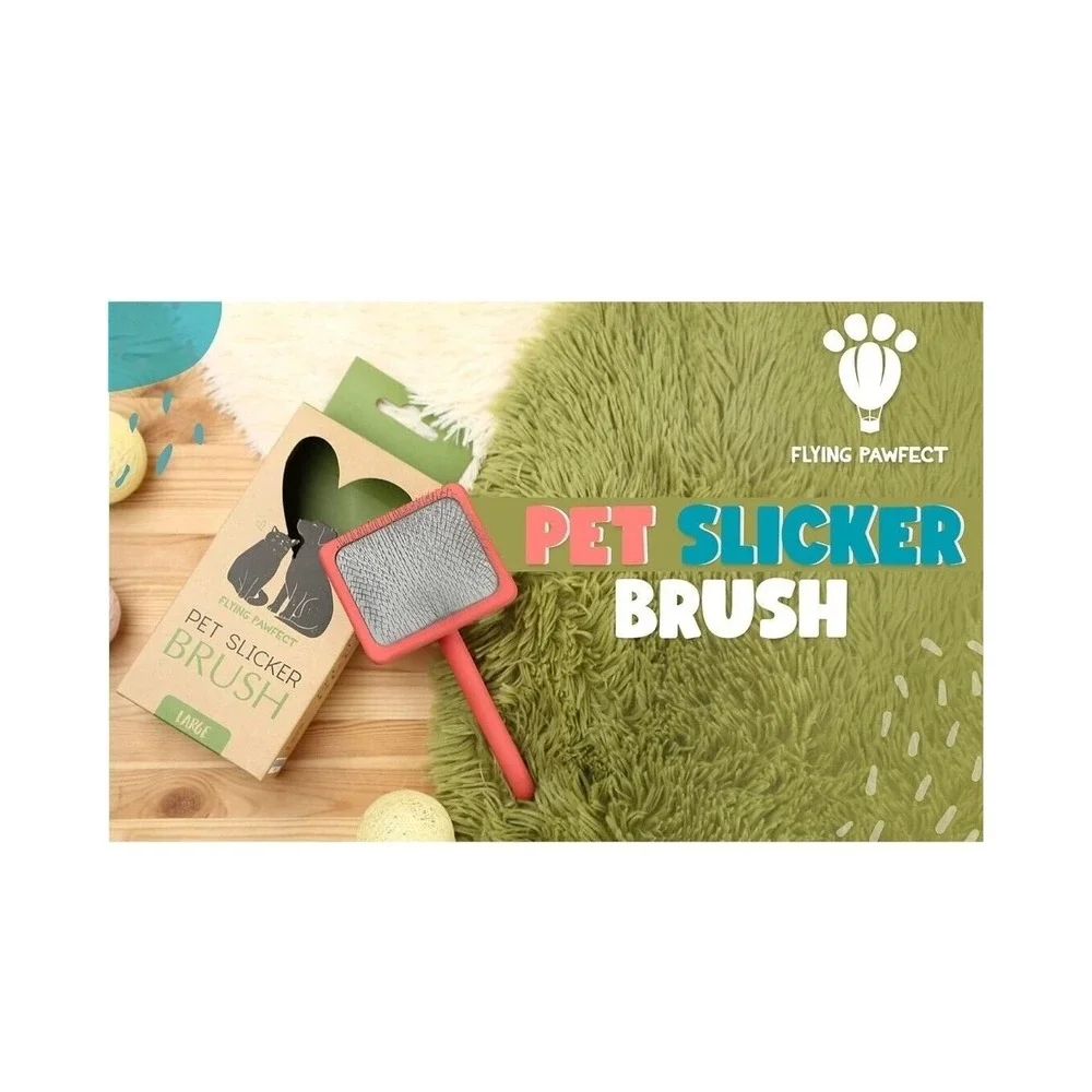 Flying Pawfect Pet Slicker Brush Large Pink Ergonomic Handle For Dogs Cats